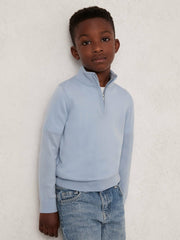 3-9 yrs Merino Wool Half-Zip Funnel Neck Jumper Soft Blue Melange | Children & Baby
