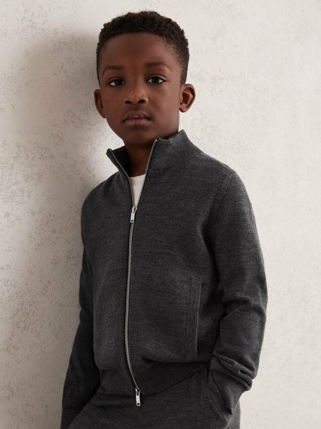 3-9 yrs Merino Wool-Blend Zip-Through Cardigan Derby Grey Melange | Children & Baby
