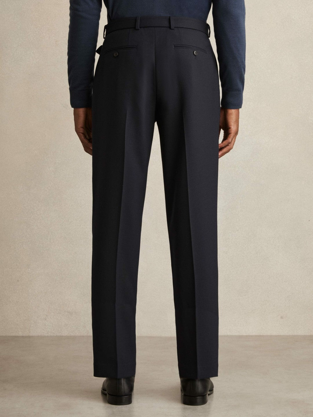 Wool-Blend Belted Pleated Trousers Regular-Fit Navy | Men