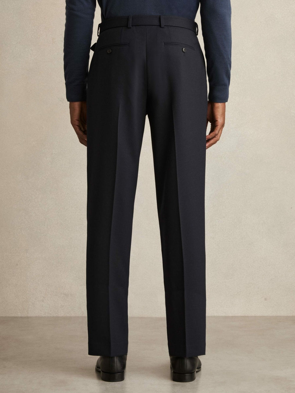 Wool-Blend Belted Pleated Trousers Regular-Fit Navy | Men