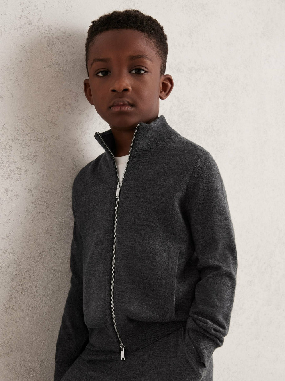 9-13 yrs Merino Wool-Blend Zip-Through Cardigan Derby Grey Melange | Children & Baby