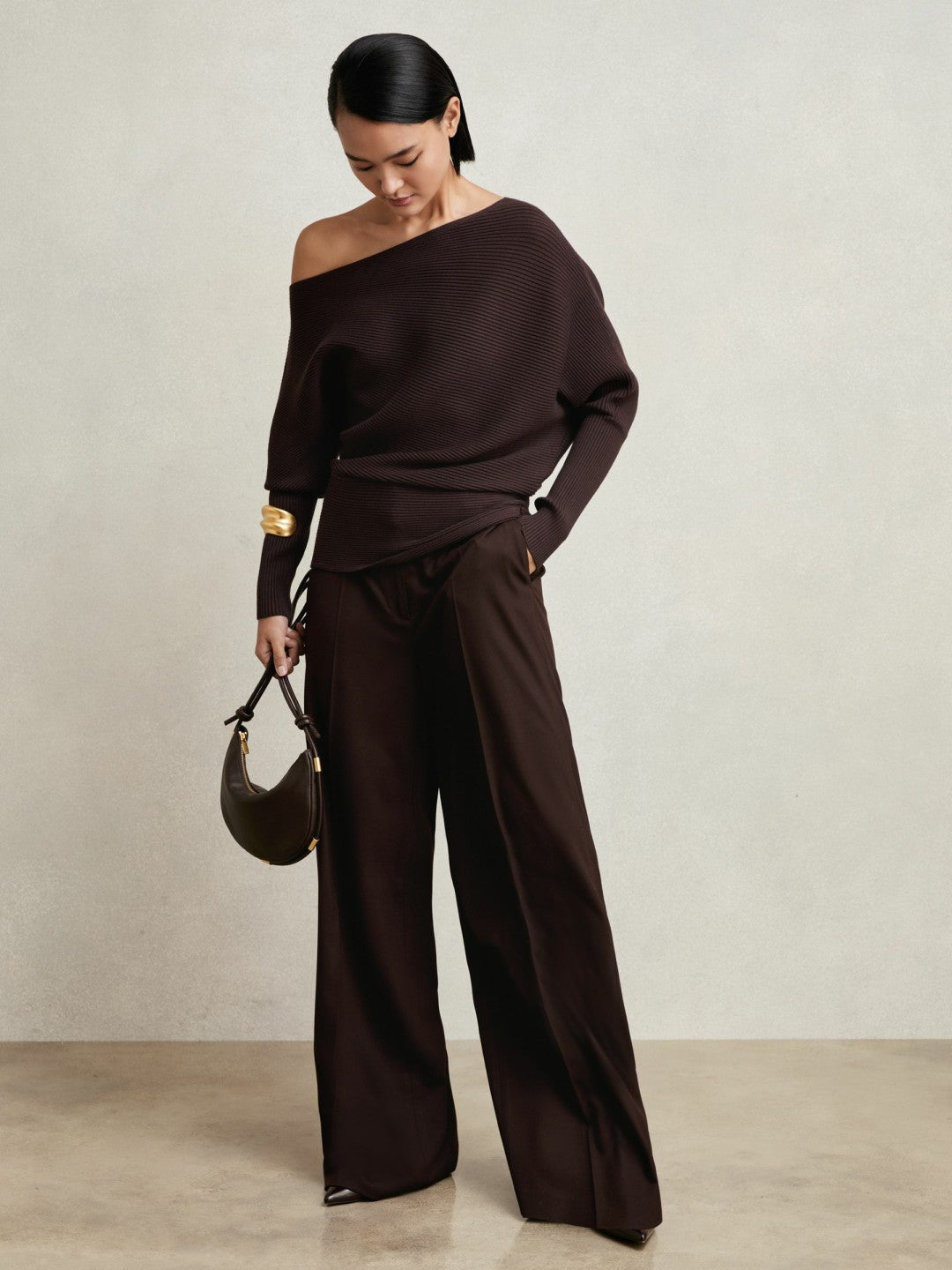 Asymmetric Draped Knitted Jumper Plum | Women
