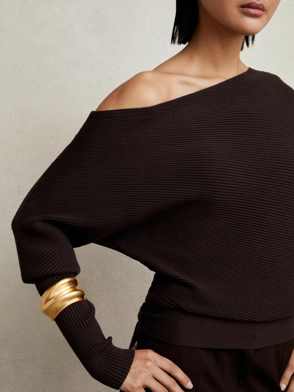 Asymmetric Draped Knitted Jumper Plum | Women