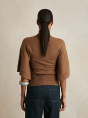 Merino Wool Batwing Roll-Neck Jumper Tan | Women