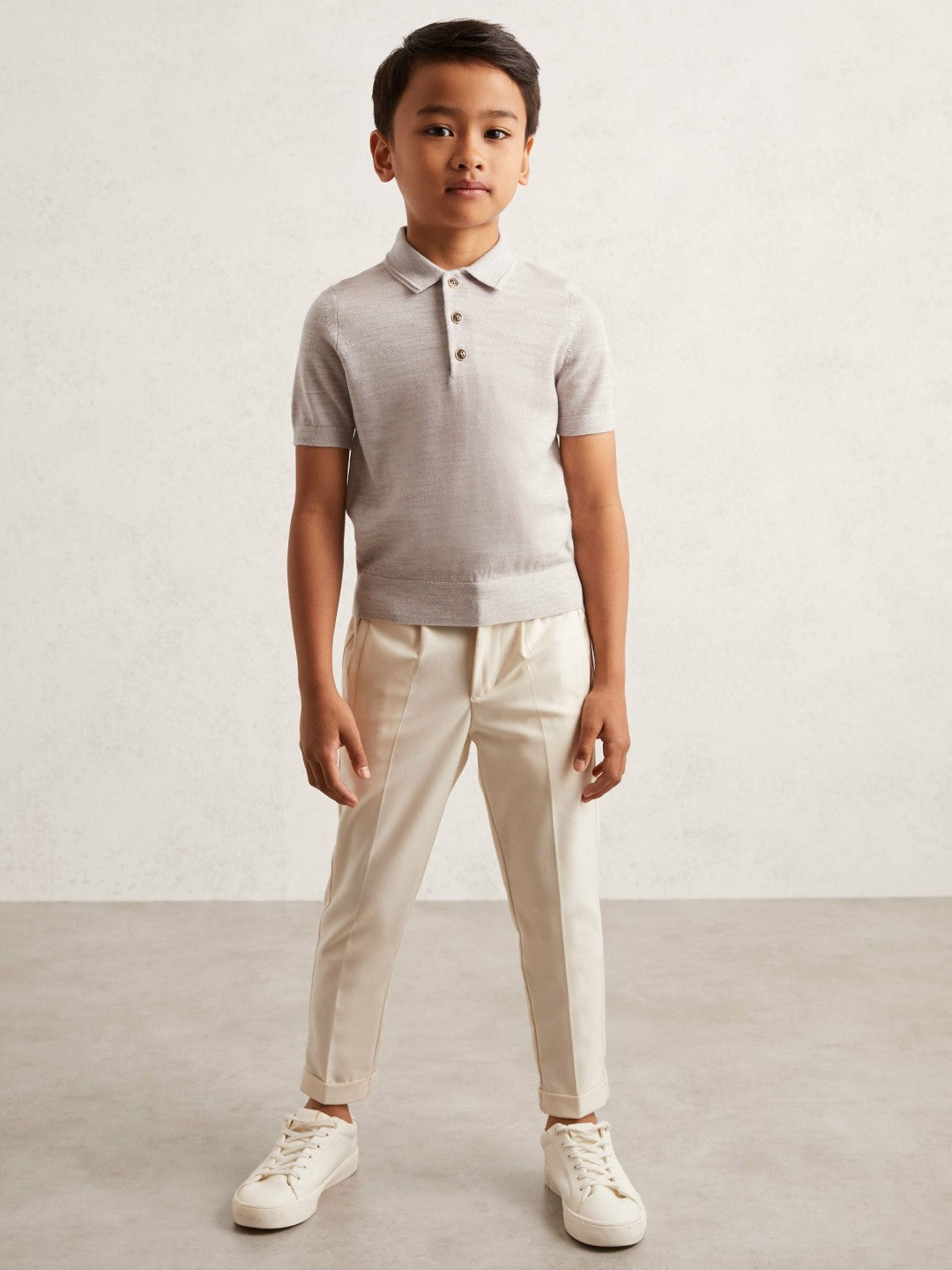 3-9 yrs Merino Wool Short Sleeve Polo Shirt Wicker Melange | Children & Baby
