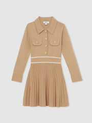 13-14 yrs Button-Detail Stripe Knitted Dress Camel | Children & Baby