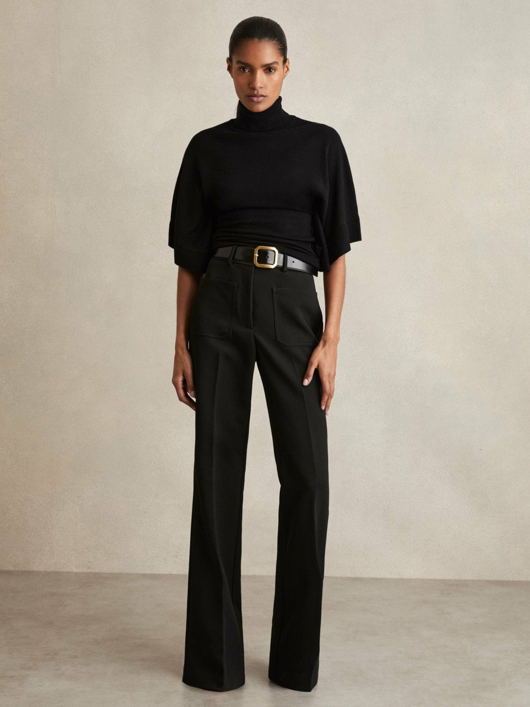 Merino Wool Batwing Roll-Neck Jumper Black | Women