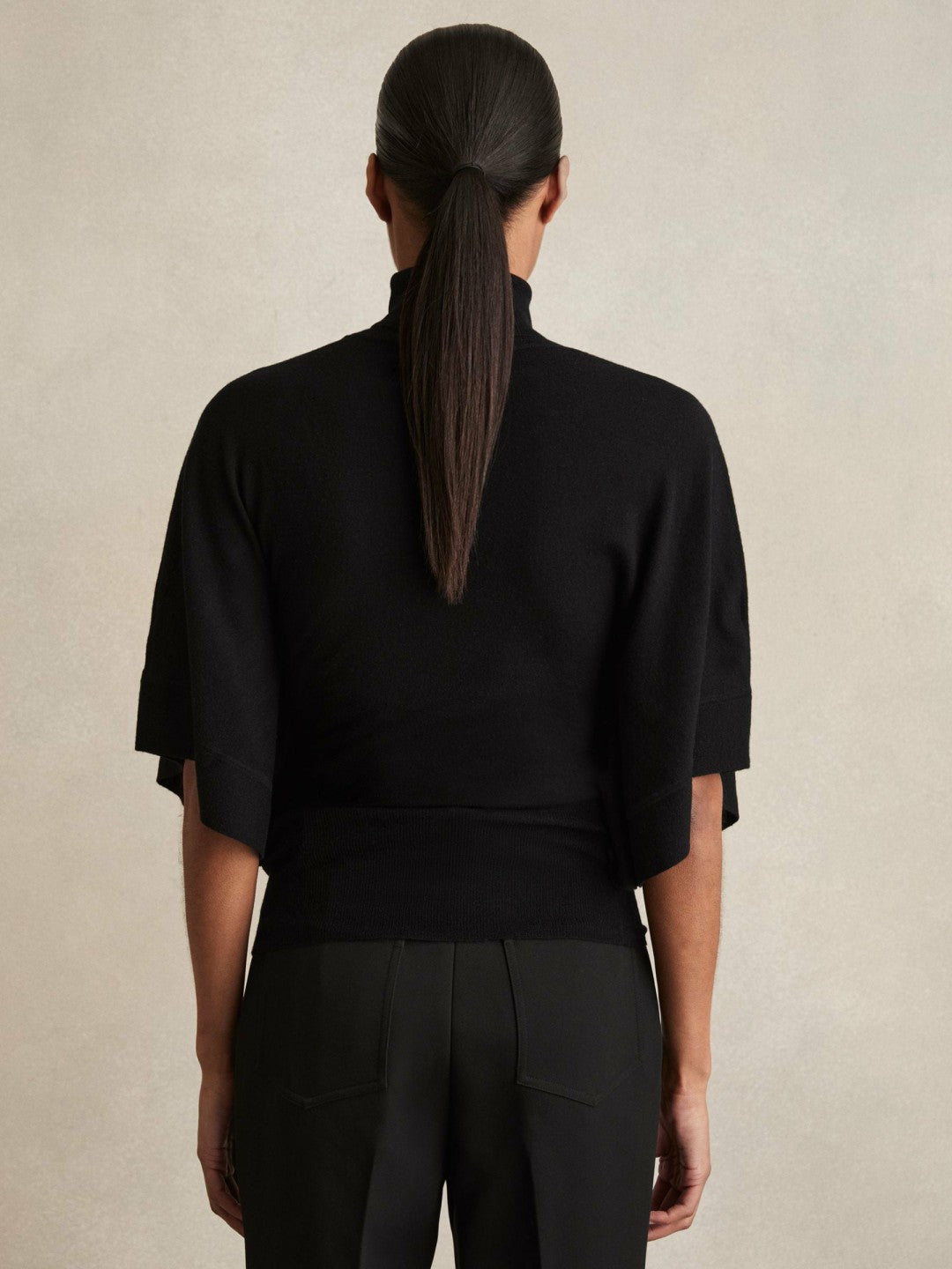 Merino Wool Batwing Roll-Neck Jumper Black | Women