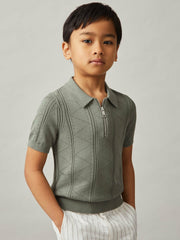 3-9 yrs Half-Zip Pointelle Polo Shirt Sage | Children & Baby