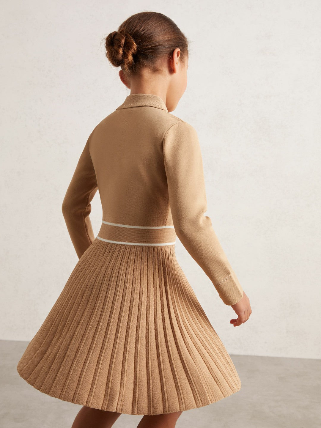 3-9 yrs Button-Detail Stripe Knitted Dress Camel | Children & Baby