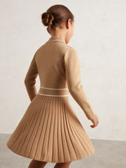 3-9 yrs Button-Detail Stripe Knitted Dress Camel | Children & Baby