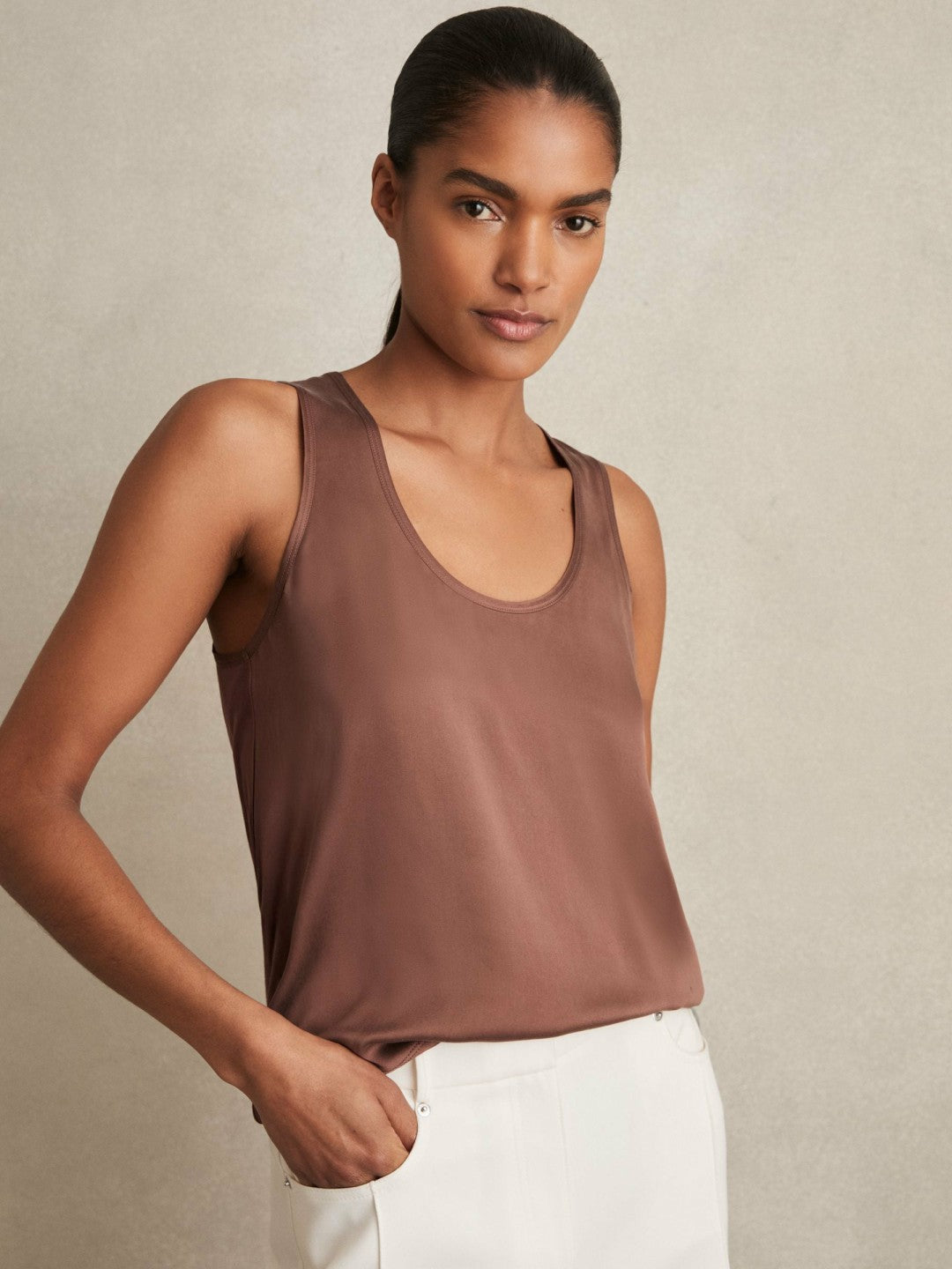 Silk-Front Cami Top Mocha Brown | Women