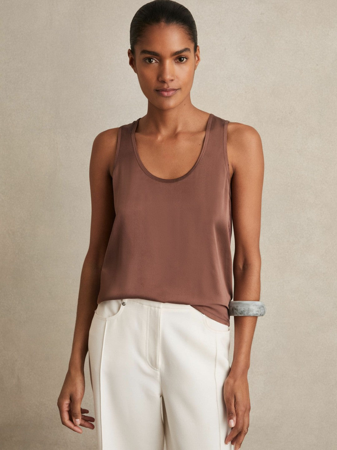 Silk-Front Cami Top Mocha Brown | Women