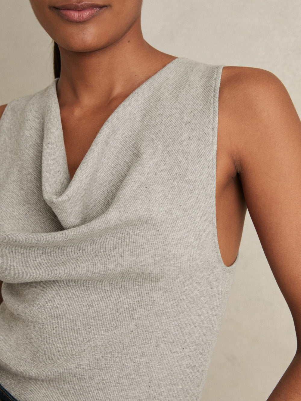 Ribbed Cowl-Neck Vest Grey Marl | Women