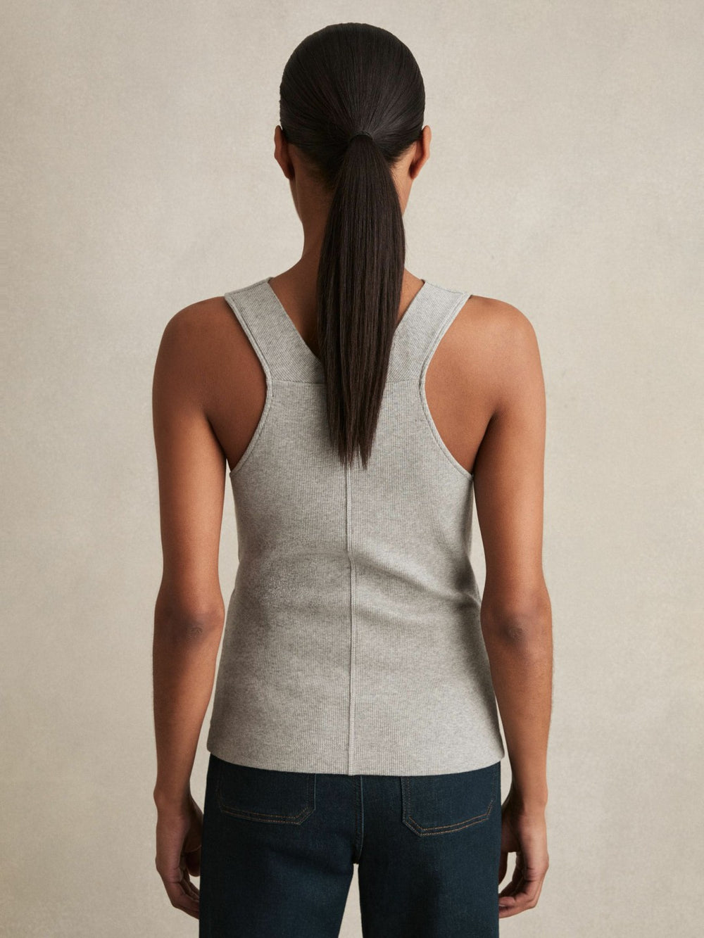Ribbed Cowl-Neck Vest Grey Marl | Women