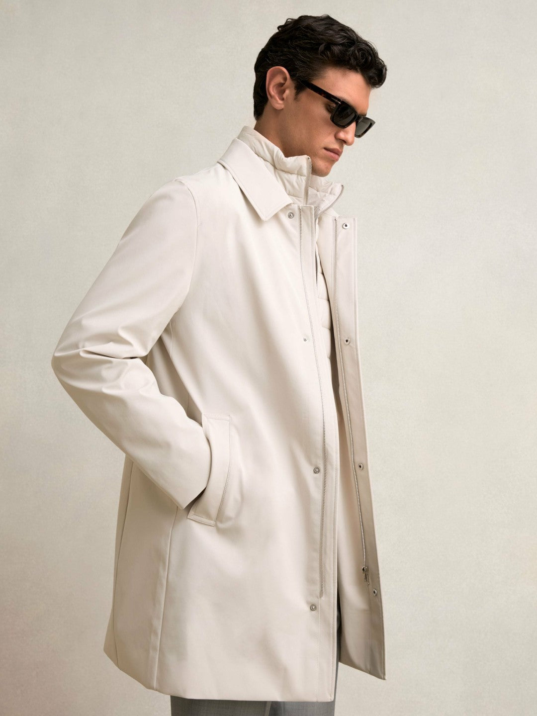 Hybrid Removable Funnel Neck Overcoat Light Stone | Men