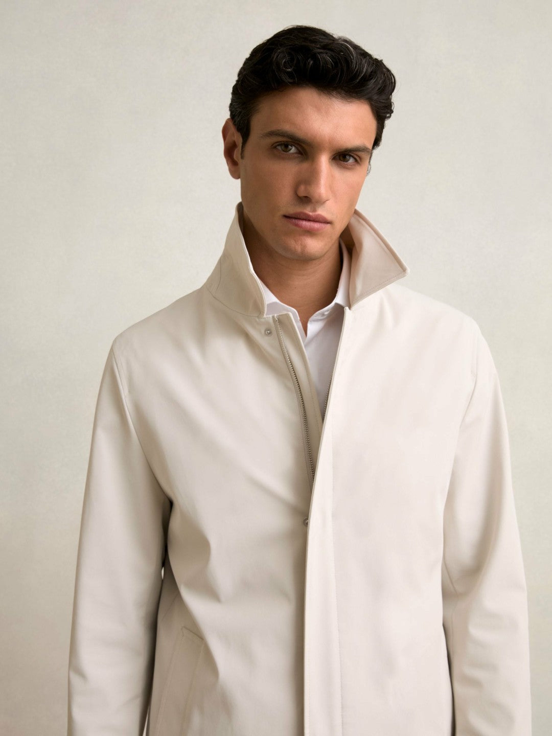 Hybrid Removable Funnel Neck Overcoat Light Stone | Men