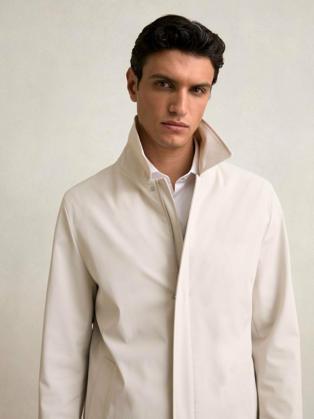 Hybrid Removable Funnel Neck Overcoat Light Stone | Men
