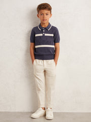 9-13 yrs Cotton Logo-Embossed Knit Polo Shirt Indigo Blue/White | Children & Baby