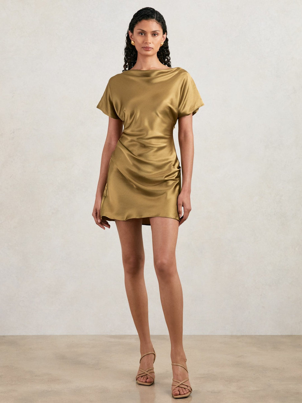 Acler Draped Satin Mini Dress Gold Moss | Women