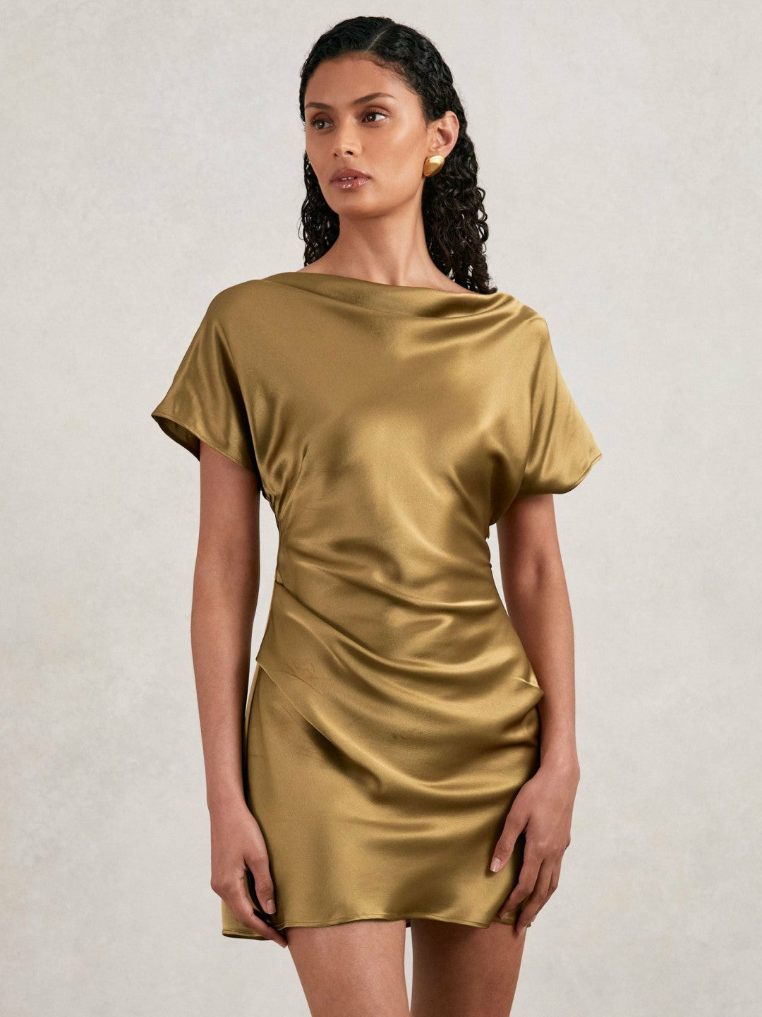 Acler Draped Satin Mini Dress Gold Moss | Women