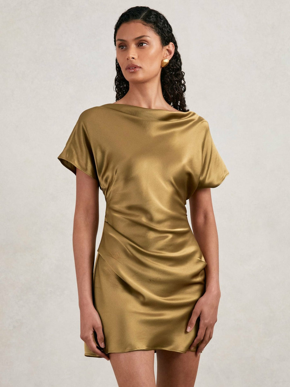 Acler Draped Satin Mini Dress Gold Moss | Women