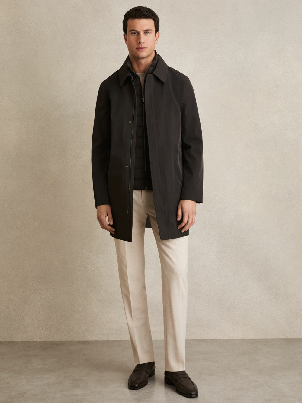 Hybrid Removable Funnel Neck Overcoat Brown | Men