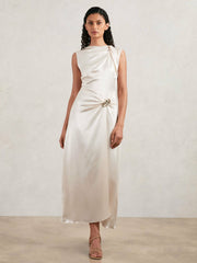 Acler Satin Draped Maxi Dress Ivory | Women