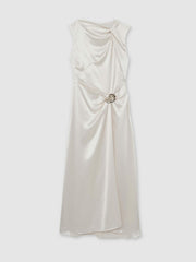 Acler Satin Draped Maxi Dress Ivory | Women
