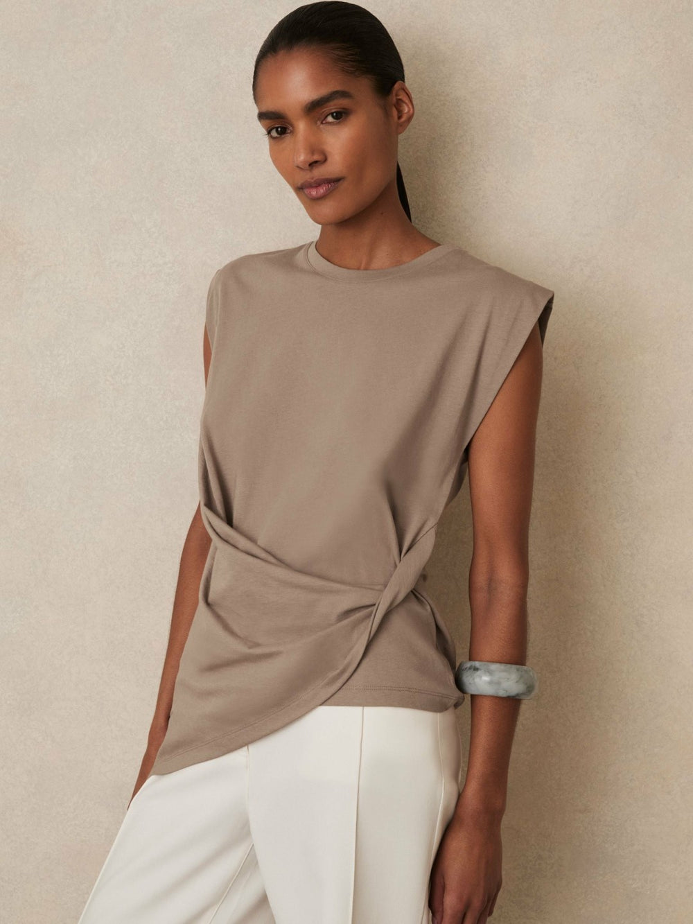 Cotton Drape T-Shirt Taupe Neutral | Women