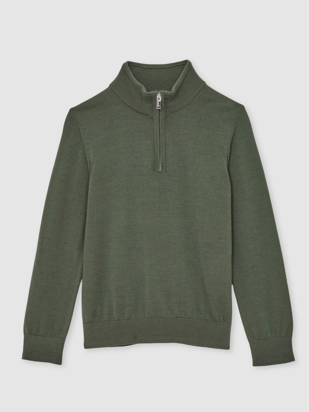 13-14 yrs Merino Wool Half-Zip Funnel Neck Jumper Kale Green | Children & Baby
