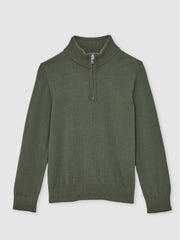 13-14 yrs Merino Wool Half-Zip Funnel Neck Jumper Kale Green | Children & Baby