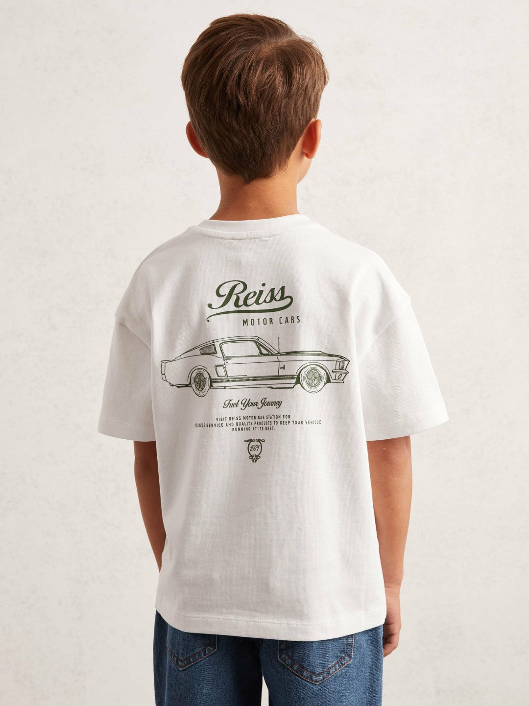 Cotton Motor Cars-Print T-Shirt White/Green | Children & Baby