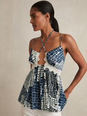 Animal Print Lace Trim Cami Top Blue | Women