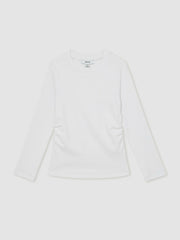 13-14 yrs Cotton Ruched Long-Sleeve T-Shirt with Stretch Ivory | Children & Baby