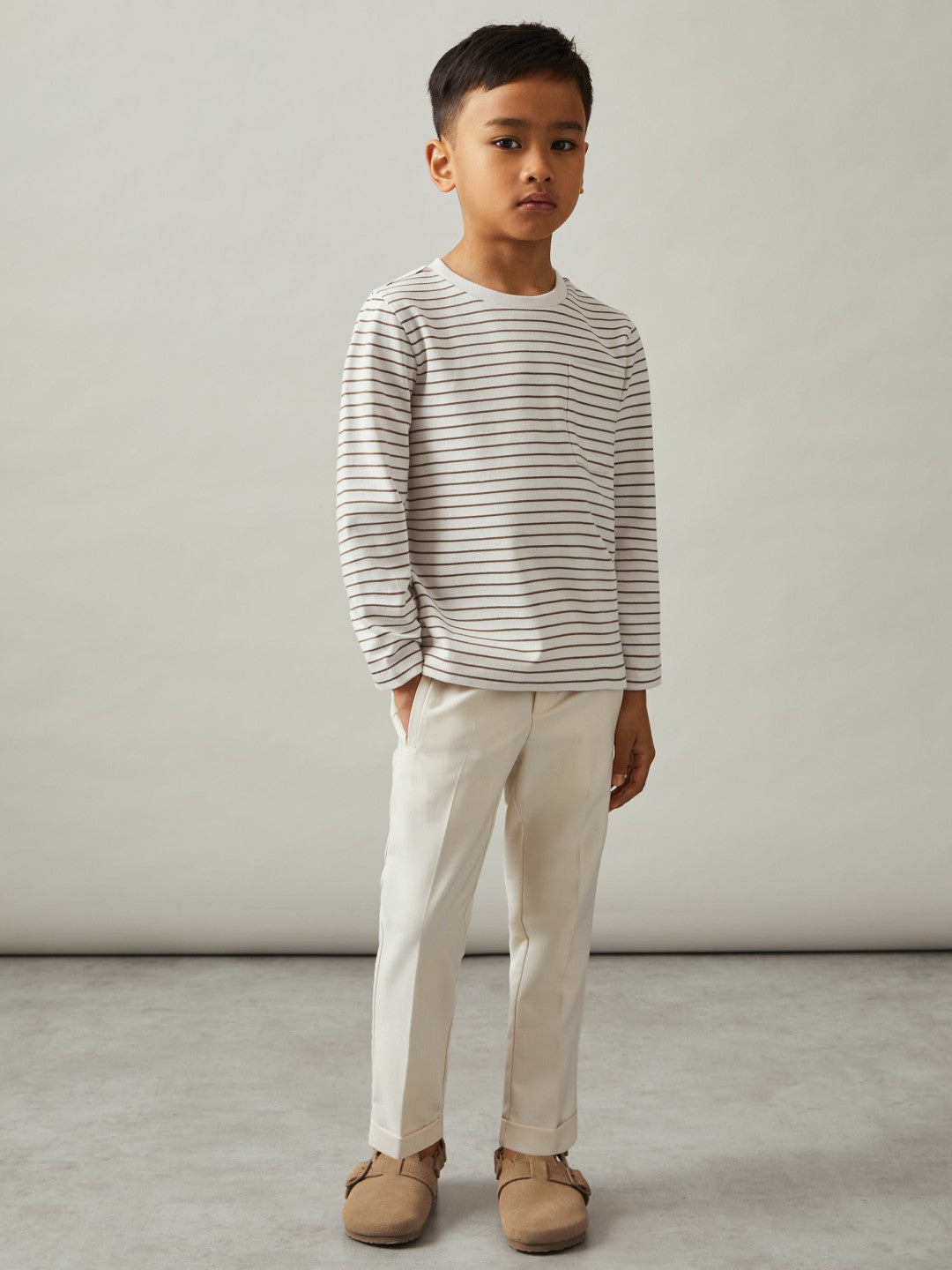 4-9 yrs Stretch-Cotton Stripe T-Shirt Off White/Camel | Children & Baby
