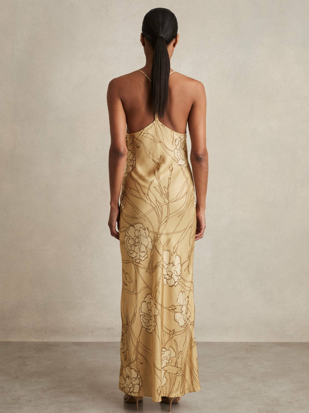 Satin Floral-Print Slip Maxi Dress Gold | Women