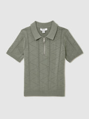 13-14 yrs Half-Zip Pointelle Polo Shirt Sage | Children & Baby