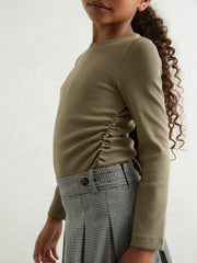 13-14 yrs Cotton Ruched Long-Sleeve T-Shirt with Stretch Khaki | Children & Baby