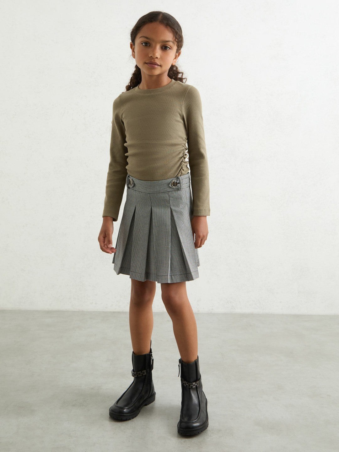 13-14 yrs Cotton Ruched Long-Sleeve T-Shirt with Stretch Khaki | Children & Baby