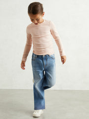 13-14 yrs Cotton Ruched Long-Sleeve T-Shirt with Stretch Pale Pink | Children & Baby