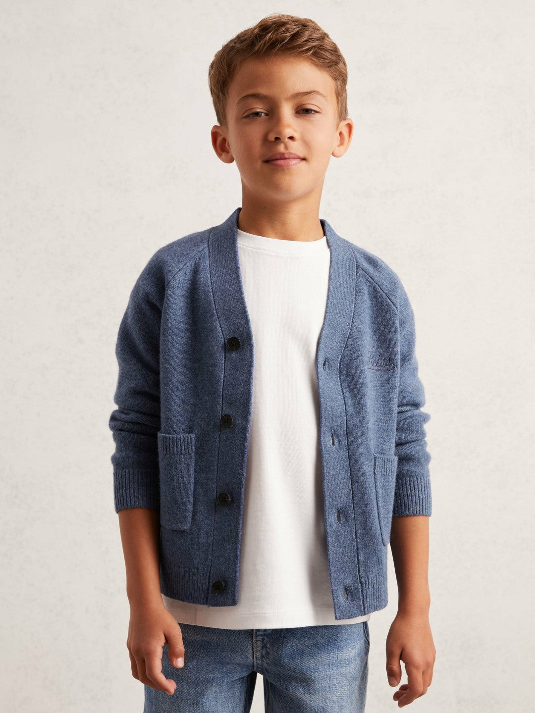 13-14 yrs Wool Embroidered-Logo Cardigan Dark Airforce Blue | Children & Baby