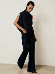One-Shoulder Draped Top Navy | Women