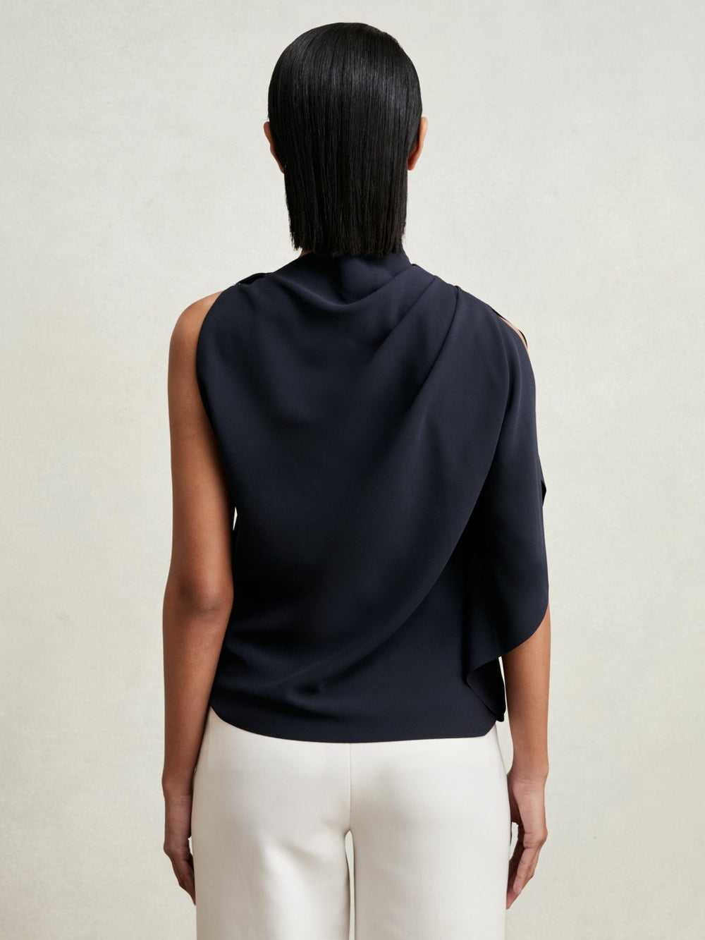 One-Shoulder Draped Top Navy | Women
