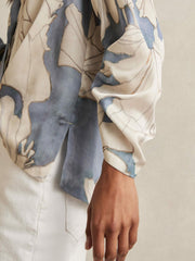 Floral Print Gathered Cut Out Shirt Blue | Women