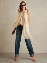 Draped Chiffon Sleeveless Top Ivory | Women