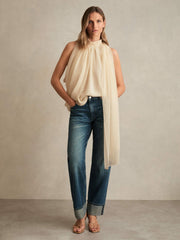 Draped Chiffon Sleeveless Top Ivory | Women