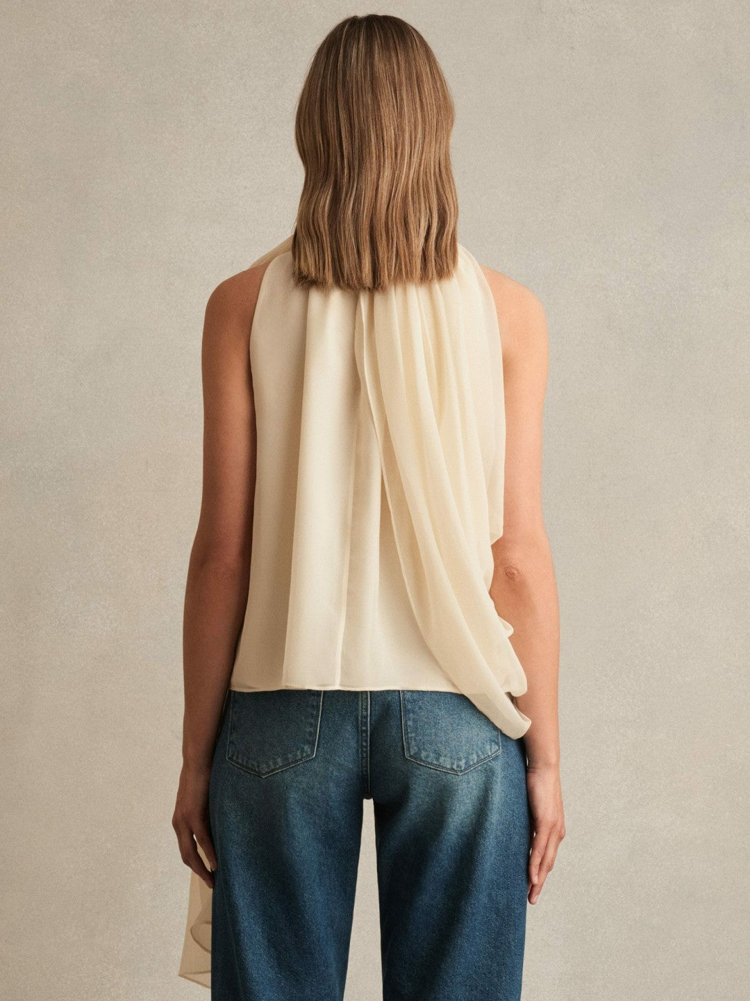 Draped Chiffon Sleeveless Top Ivory | Women