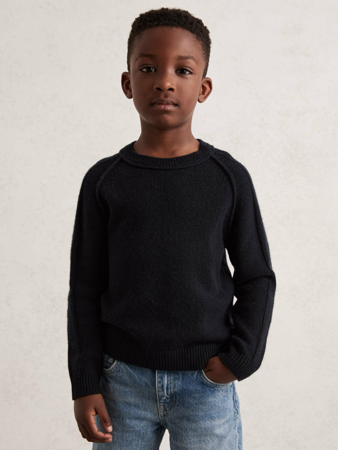 13-14 yrs Wool-Cashmere Reverse-Seam Jumper Navy | Children & Baby