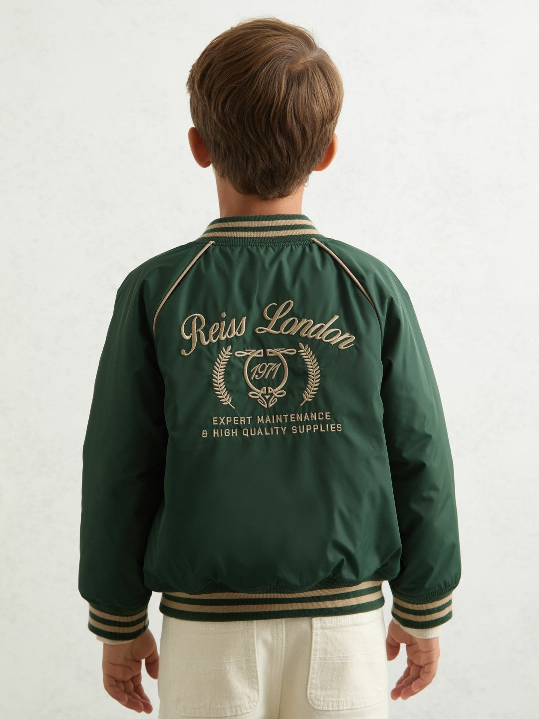 9-13 yrs Motor Cars Embroidered Bomber Jacket Forest Green/Off White | Children & Baby
